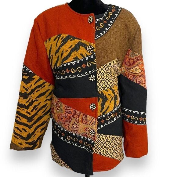 Allure Boutique Button Front Jacket Women's L Multicolor Animal Print Colorblock - Picture 1 of 12